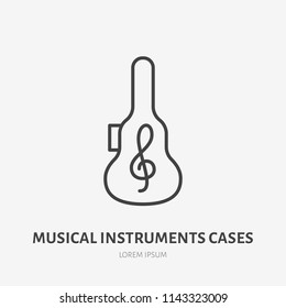 Luggage Flat Line Icon. Musical Instrument Case, Guitar Sign. Thin Linear Logo For Airport Baggage Rules.