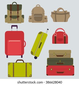 Luggage Flat Set. Vector Bag Icons