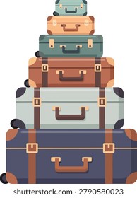 Luggage flat vector illustration icon featuring stacked retro baggage artwork on transparent background for travel graphics and web design