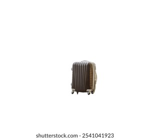 Luggage Grey suitcase isolated on white background with shadow reflection. Small roller case with 4 rotating wheels.Trolley wheeled travel weekend bags.