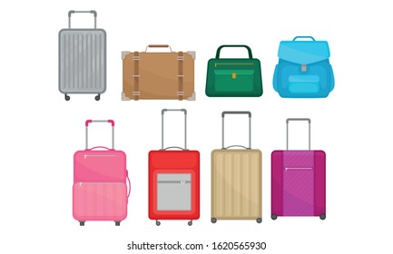 Luggage and Hand Carried Bags Vector Set. Baggage for Journey Collection