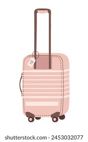 Luggage with a handle for travel on an isolated background. Suitcase for tourism and summer holidays. Time to relax, vacation, travel around the world. Hand-drawn in trendy style. Colorful flat vector