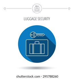 Luggage icon. Baggage security sign. Blue flat circle button. Linear icon with shadow. Vector