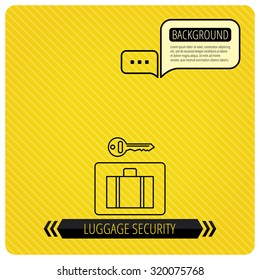 Luggage icon. Baggage security sign. Chat speech bubbles. Orange line background. Vector