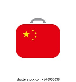 Luggage icon. Concept, flag color of China used on luggage. 