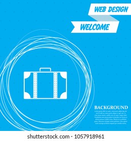 luggage icon on a blue background with abstract circles around and place for your text. Vector illustration