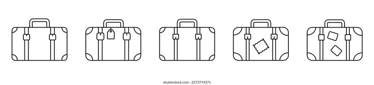 Luggage icon. Retro suitcase line icon. Vacation travel concept equipment.