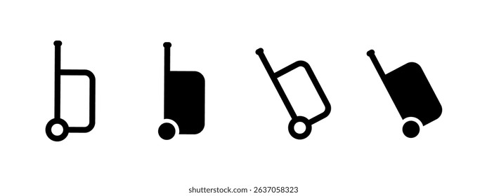 Luggage icon. Rolling suitcase with extended handle vector illustration. Travel baggage for airport and trips symbol. Ideal for tourism, vacations and portable storage sign. Wheeled case pictogram.