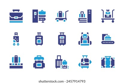 Luggage icon set. Duotone color. Vector illustration. Containing luggage, luggagescan, luggagecart, suitcase, backpack, case.