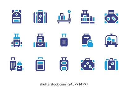 Luggage icon set. Duotone color. Vector illustration. Containing travelbag, suitcase, luggagecart, luggage, luggagescale, baggage, weight, backpack.