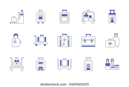 Luggage icon set. Duotone style line stroke and bold. Vector illustration. Containing luggage, baggage, luggagecart, suitcase, briefcase.