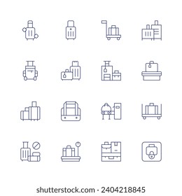 Luggage icon set. Thin line icon. Editable stroke. Containing suitcase, baggage, travelling, bag, no, scale, luggage, left luggage.