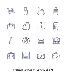 Luggage icon set. Thin line icon. Editable stroke. Containing trolley, suitcase, briefcase, travel, no travelling, baggage, luggage, luggage cart.