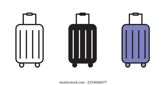 luggage icon set. travel baggage suitcase vector symbol. trolley bag with handle.