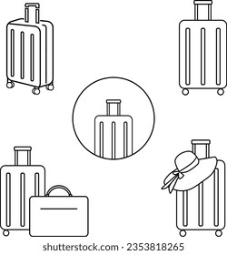 Luggage icon set. Vector illustration of thin line icons for travel. Abstract isolated illustration.