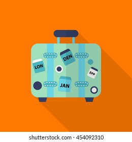 Luggage icon, Vector flat long shadow design. Transport concept.