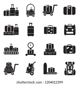 Luggage Icons. Black Flat Design. Vector Illustration.