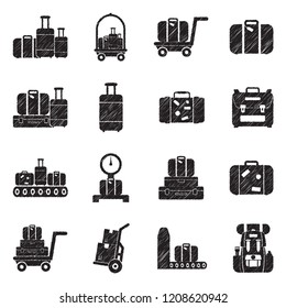 Luggage Icons. Black Scribble Design. Vector Illustration.