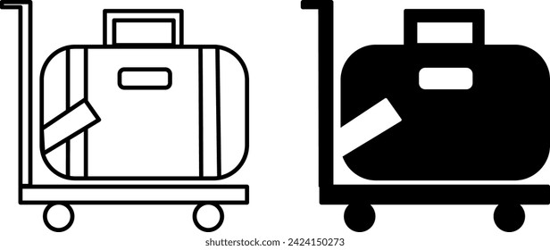 Luggage icons. Black and White Vector Icons. Carrying a Suitcase for Travel. Travel and Vacation Concept