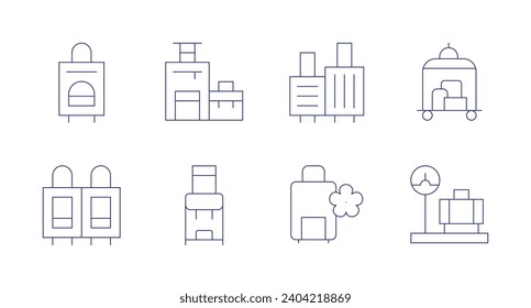 Luggage icons. Editable stroke. Containing travel, baggage, suitcase, backpack, luggage, luggage scale.