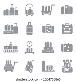 Luggage Icons. Gray Flat Design. Vector Illustration.