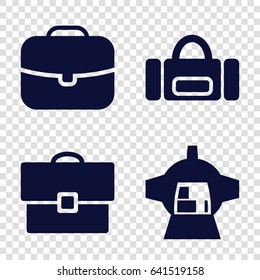 Luggage icons set. set of 4 luggage filled icons such as luggage compartment in airplane, case