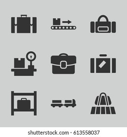 Luggage icons set. set of 9 luggage filled icons such as lugagge weight, case, suitcase