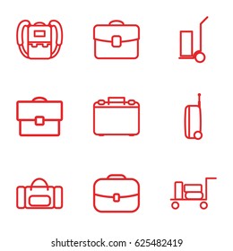Luggage icons set. set of 9 luggage outline icons such as luggage, backpack, cart cargo, case, suitcase