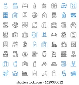 luggage icons set. Collection of luggage with bus stop, backpack, duty, suitcase, briefcase, travel, shopping bag, bag, products, paper bag. Editable and scalable luggage icons.