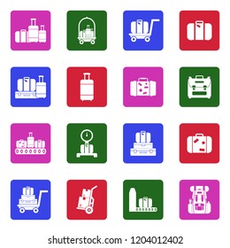 Luggage Icons. White Flat Design In Square. Vector Illustration. 