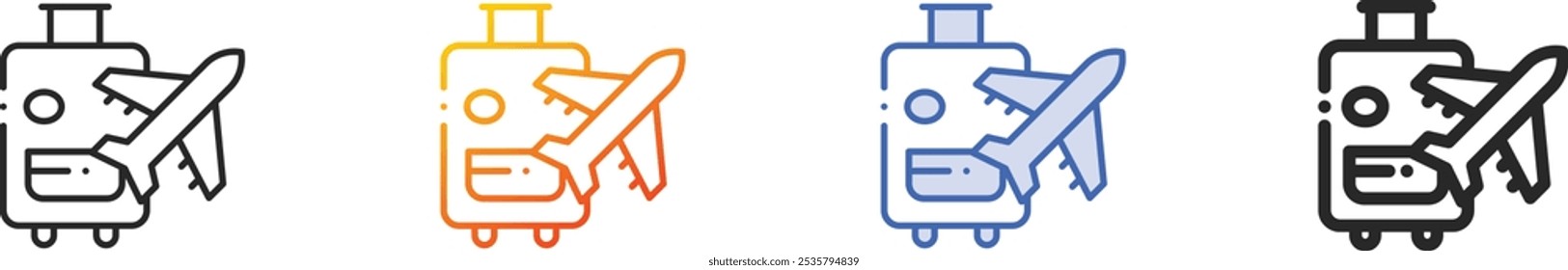 Icono de equipaje. Diseño lineal delgado, degradado, trazo azul y estilo audaz aislado sobre fondo blanco
