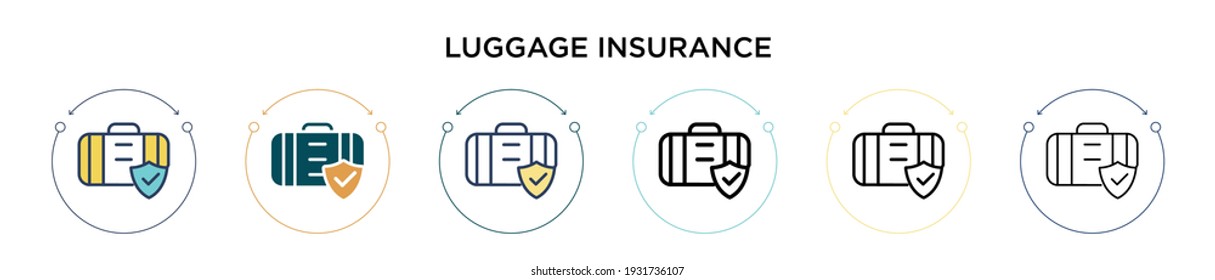 Luggage insurance icon in filled, thin line, outline and stroke style. Vector illustration of two colored and black luggage insurance vector icons designs can be used for mobile, ui, web