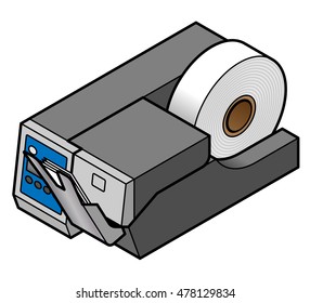 A luggage label / boarding pass printer. With output stacked in a hopper tray.