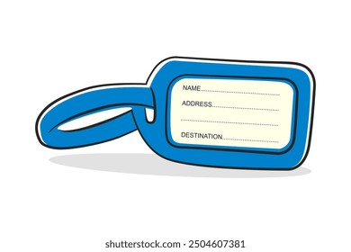 Luggage label with name and address information. Travel tag identification.