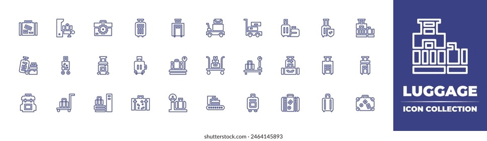 Luggage line icon collection. Editable stroke. Vector illustration. Containing luggage, travelbag, scale, luggagescan, luggagescale, luggagecart, baggage, suitcase, backpack.