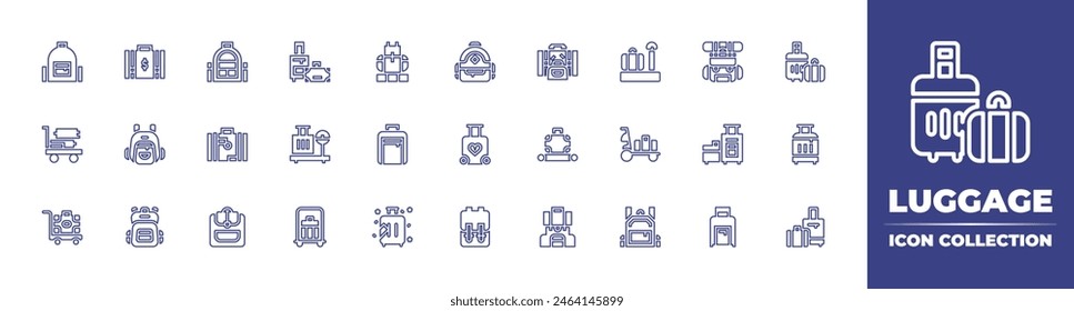 Luggage line icon collection. Editable stroke. Vector illustration. Containing luggage, luggagecart, luggagescale, suitcase, baggage, backpack, bag, travel.