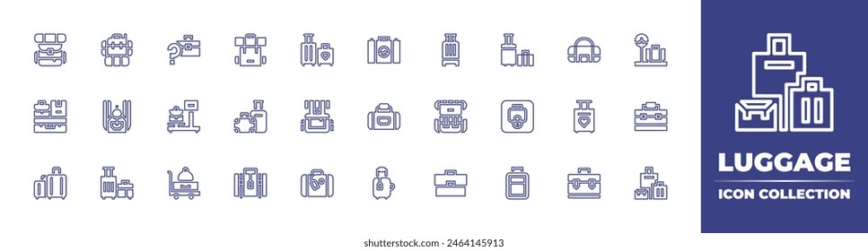 Luggage line icon collection. Editable stroke. Vector illustration. Containing luggage, suitcase, leftluggage, luggagescale, lostluggage, scale, trolley, travel, sportbag, briefcase, baggage, backpack