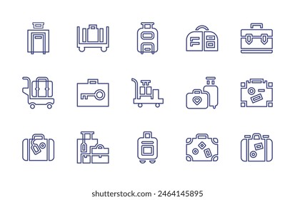 Luggage line icon set. Editable stroke. Vector illustration. Containing suitcase, luggage, travelbag, lockers, luggagecart, handluggage.