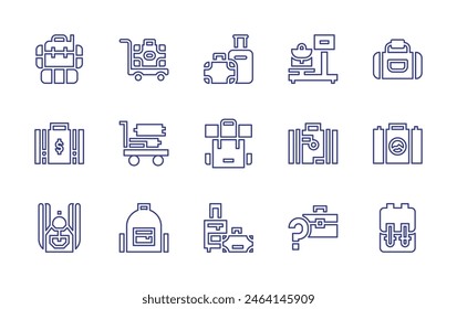 Luggage line icon set. Editable stroke. Vector illustration. Containing luggage, lostluggage, scale, sportbag, suitcase, backpack, baggage.