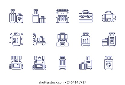 Luggage line icon set. Editable stroke. Vector illustration. Containing luggage, luggagecart, travel, backpack, sportbag, briefcase, bag.