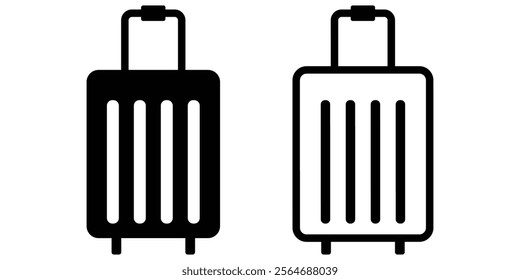 Luggage line icon set. Travel trip suitcase line icon. Travel bag icon set. Vacation, baggage and luggage symbol. 