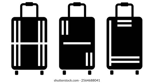 Luggage line icon set. Travel trip suitcase line icon. Travel bag icon set. Vacation, baggage and luggage symbol. 