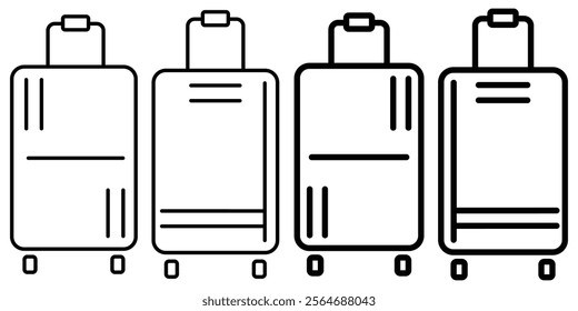 Luggage line icon set. Travel trip suitcase line icon. Travel bag icon set. Vacation, baggage and luggage symbol. 