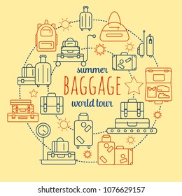 Luggage line icon set. Vector illustration of thin line icons for travel Icons, baggage, suitcase and luggage. Linear and color symbols set. Symbol for websites and print media. Editable stroke.