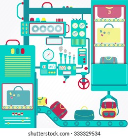 Luggage machine. Huge machine with conveyors carrying luggage. Luggage Carousel.