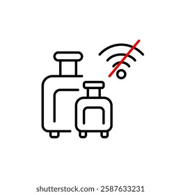 Luggage and no wi-fi symbol. Two suitcases for flights or train travel. Offline mode. Pixel perfect, editable stroke vector icon