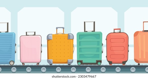 luggage are on a conveyer in airport