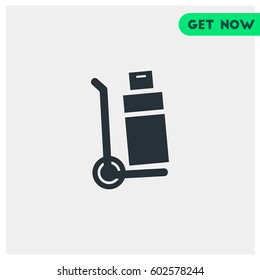 Luggage on Trolley Vector Icon, The symbol of cart on wheels with baggage. Simple, modern flat vector illustration for mobile app, website or desktop app  
