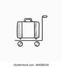 Icono de esbozo del vector del carro del equipaje aislado en el fondo. Dibujar mano el equipaje en el icono del carro. Icono de boceto de equipaje en carro para infografía, sitio web o aplicación.