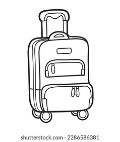 Luggage on the wheels coloring page. Vector outline illustration isolated on white background. 